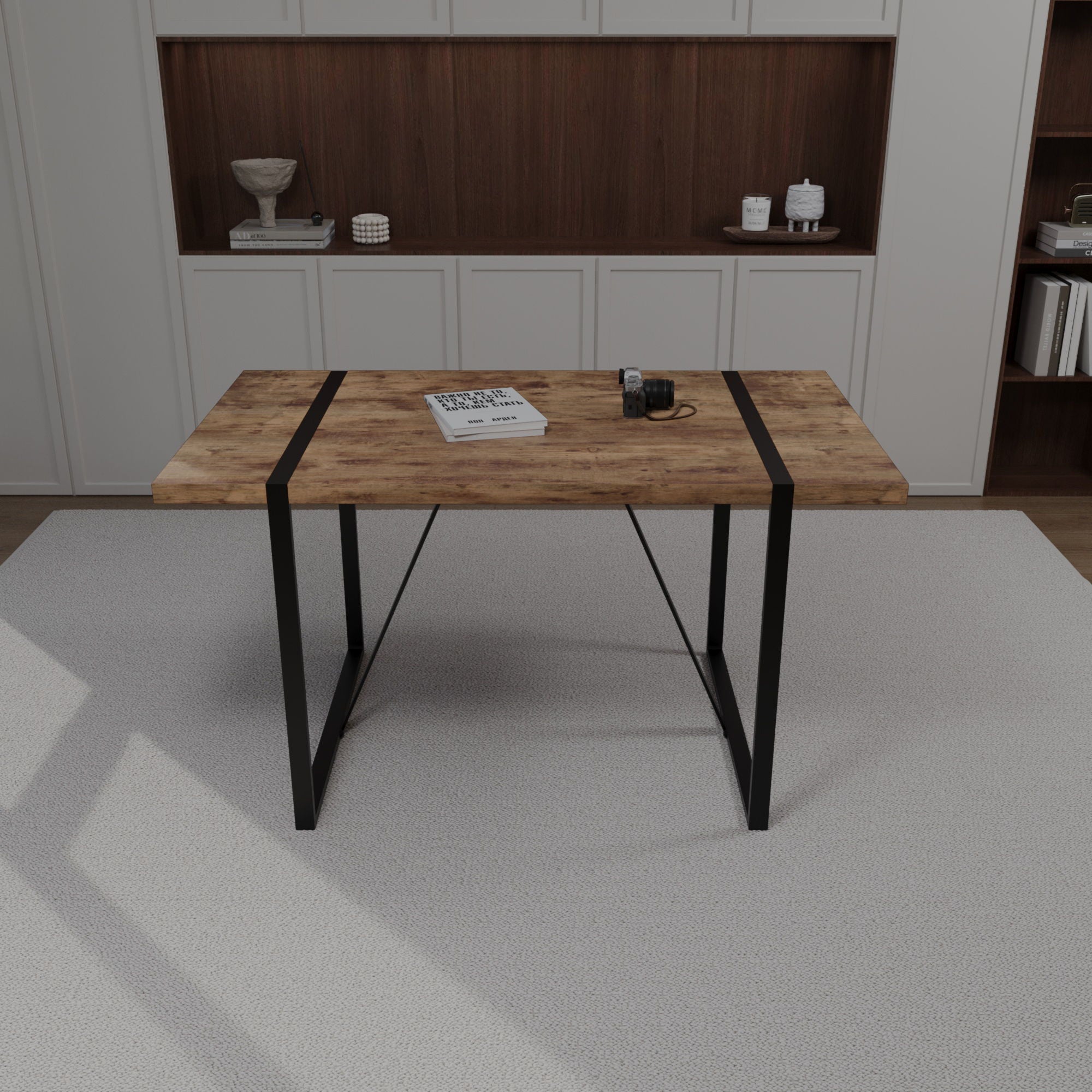 Modern Rural Industrial Dining Table, 55&quot; Rectangular Wood With Metal Legs, Seats 4 - 6 - Wood