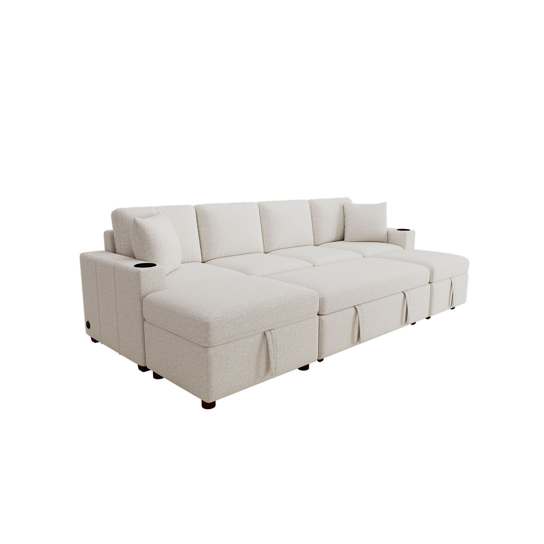 Sectional Sofa Convertible Pull-Out Bed With Storage Ottoman &amp; USB Ports