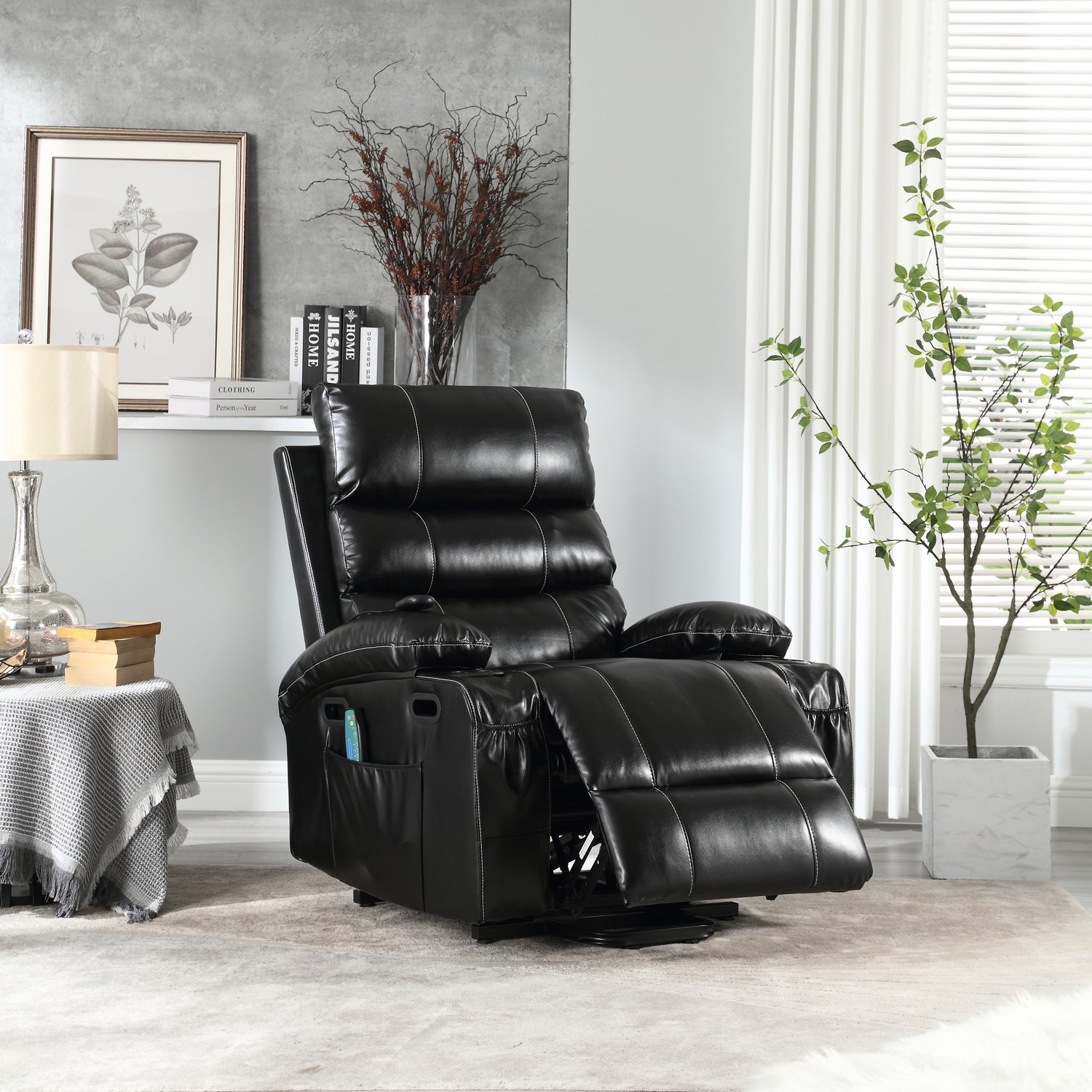 21&quot;seat width,large size Electric Power Lift Recliner Chair Sofa for Elderly, 8 point vibration Massage and lumber heat, Remote Control, Side Pockets and Cup Holders, cozy fabric, overstuffed arm pu