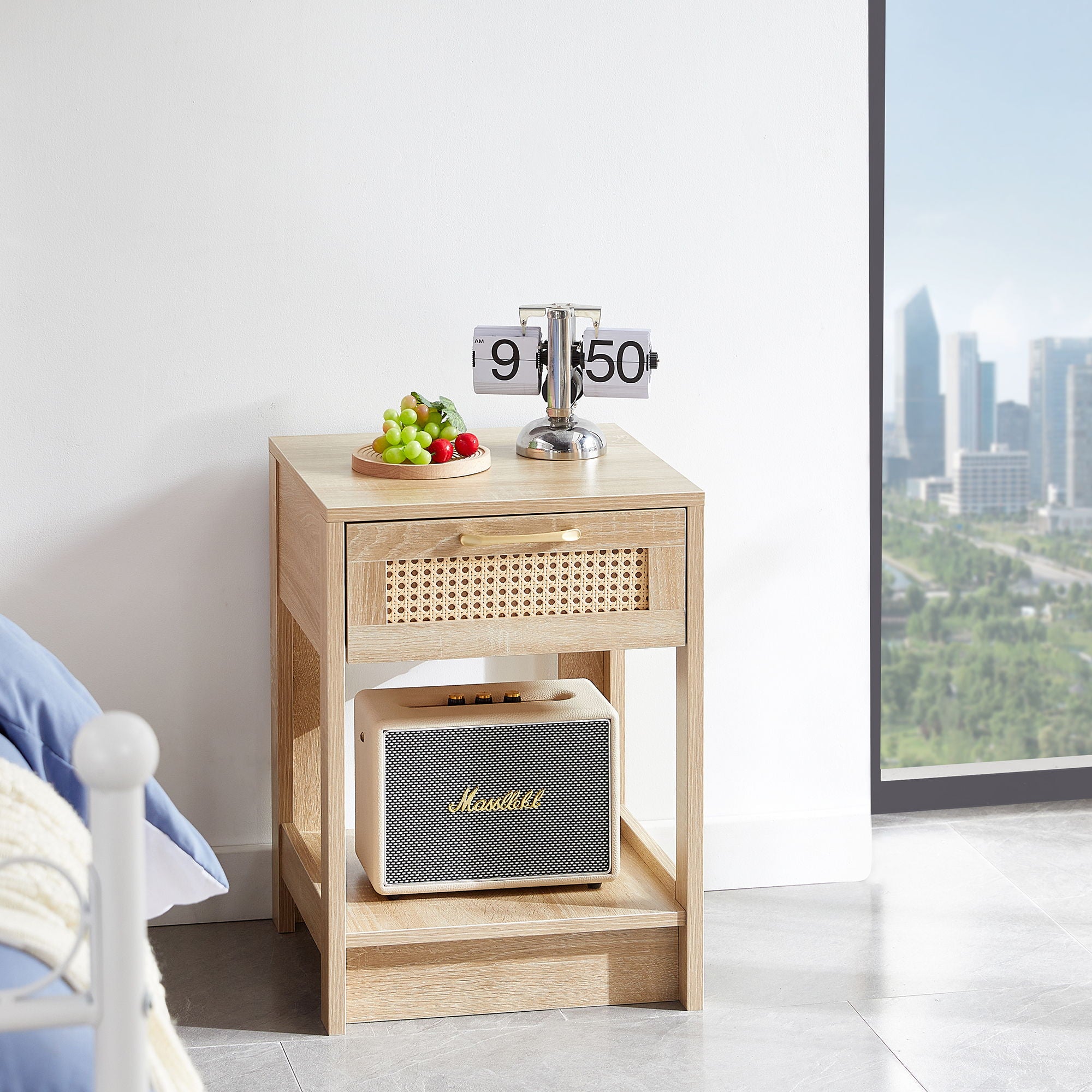 15.75&quot; Rattan End Table With Drawer, Modern Nightstand, Side Table For Living Room, Bedroom