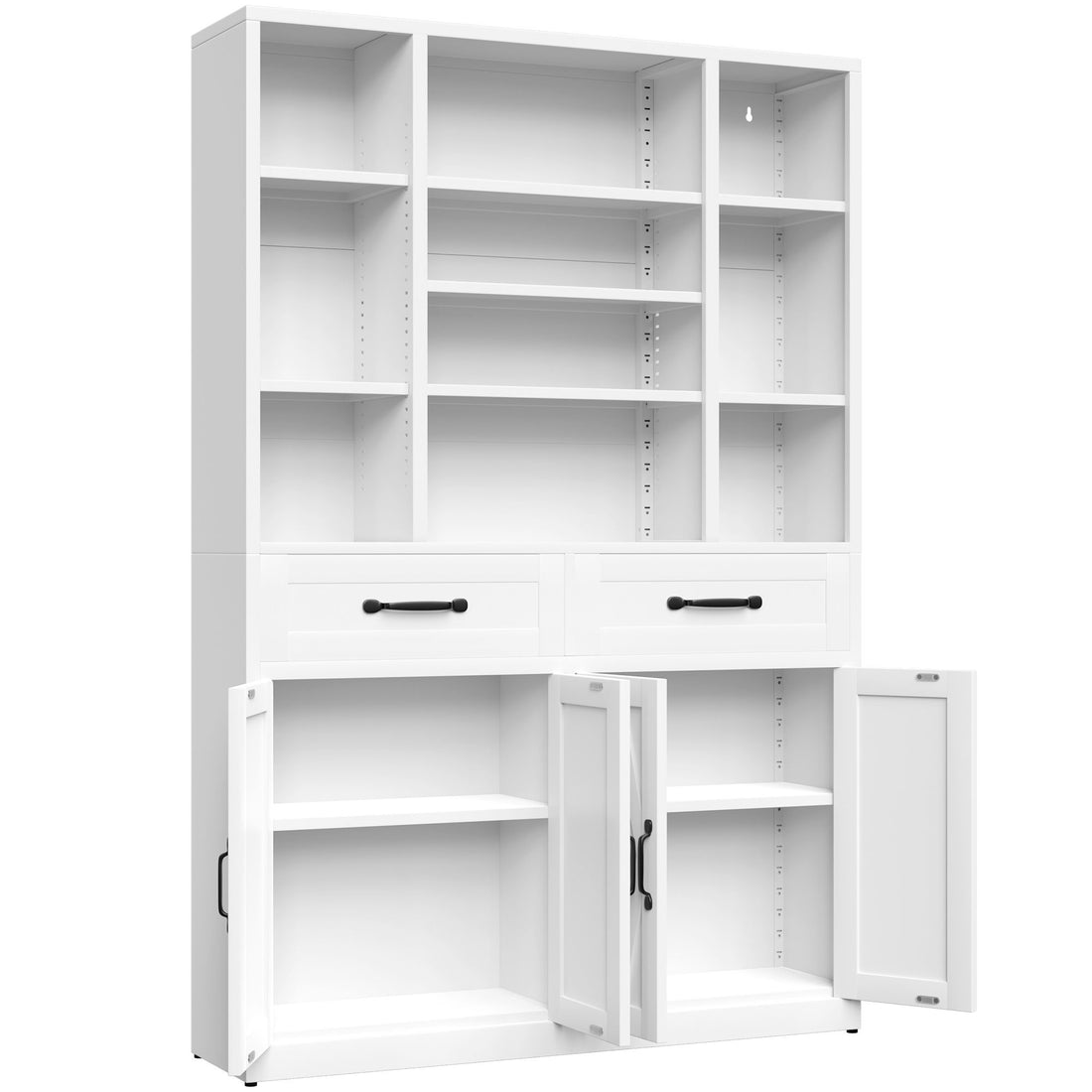 Industrial Bookcase Tall With Adjustable Shelves, Drawers &amp; Doors
