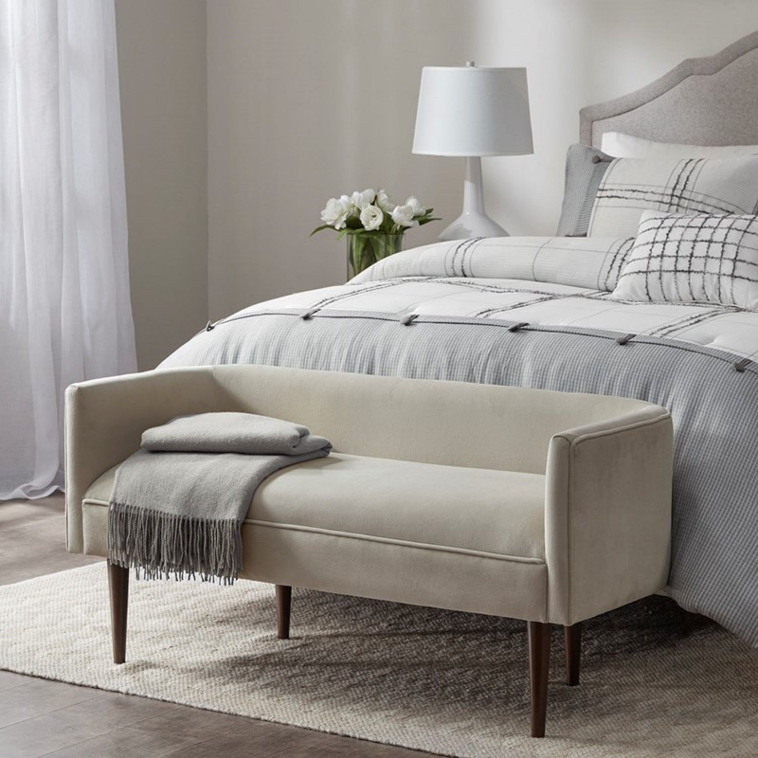 Farrah - Accent Bench With Low Back &amp; Sides - Cream