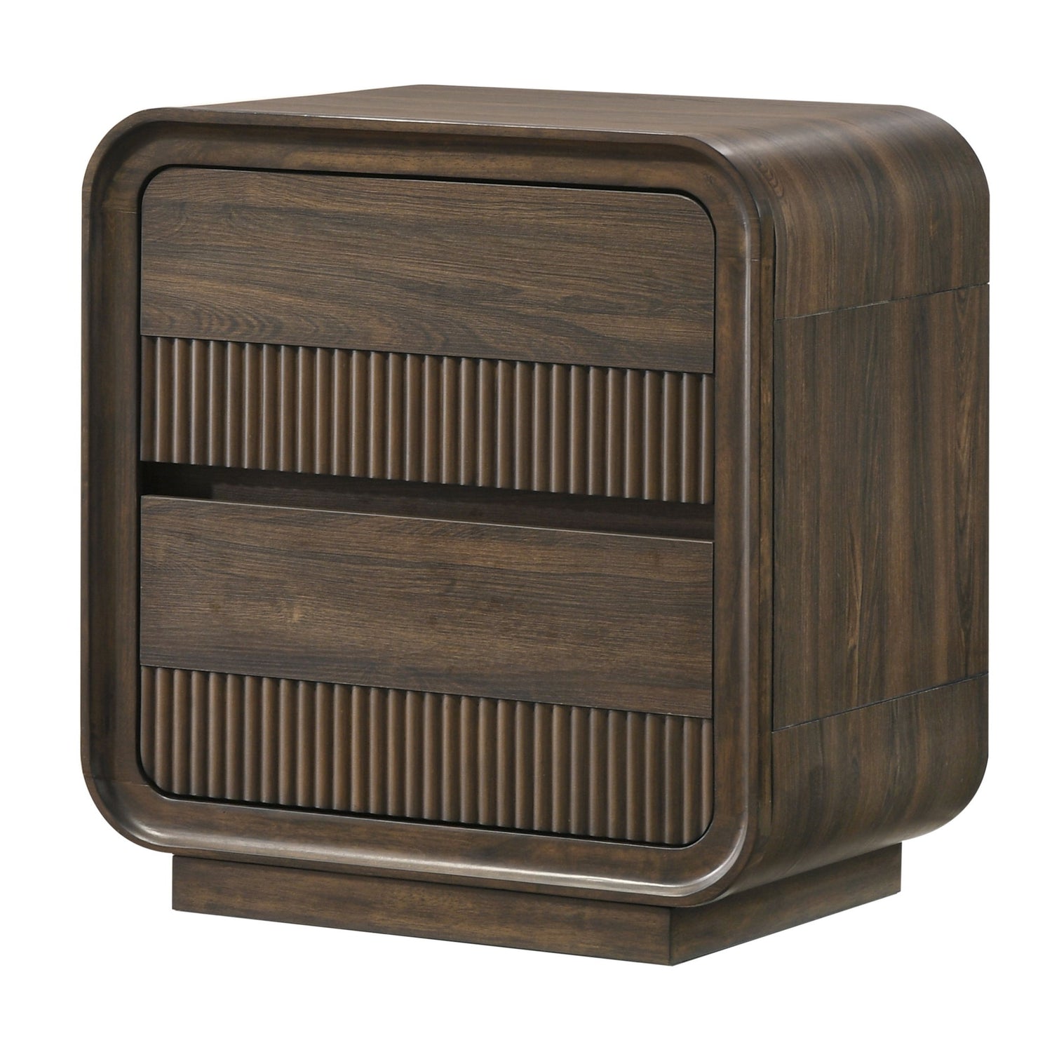 Flair Rounded Edges Nightstand, 2 Drawer Storage - Brown