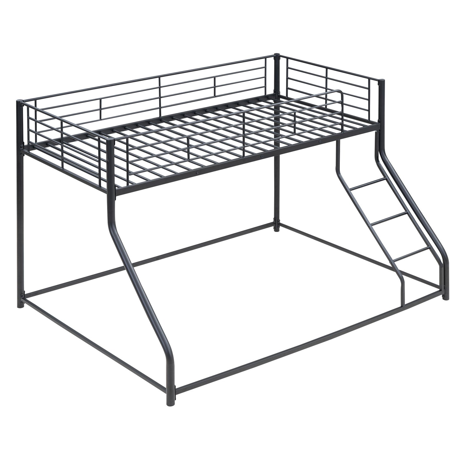 Metal Floor Bunk Bed With Sloped Ladder, Space Saving Design