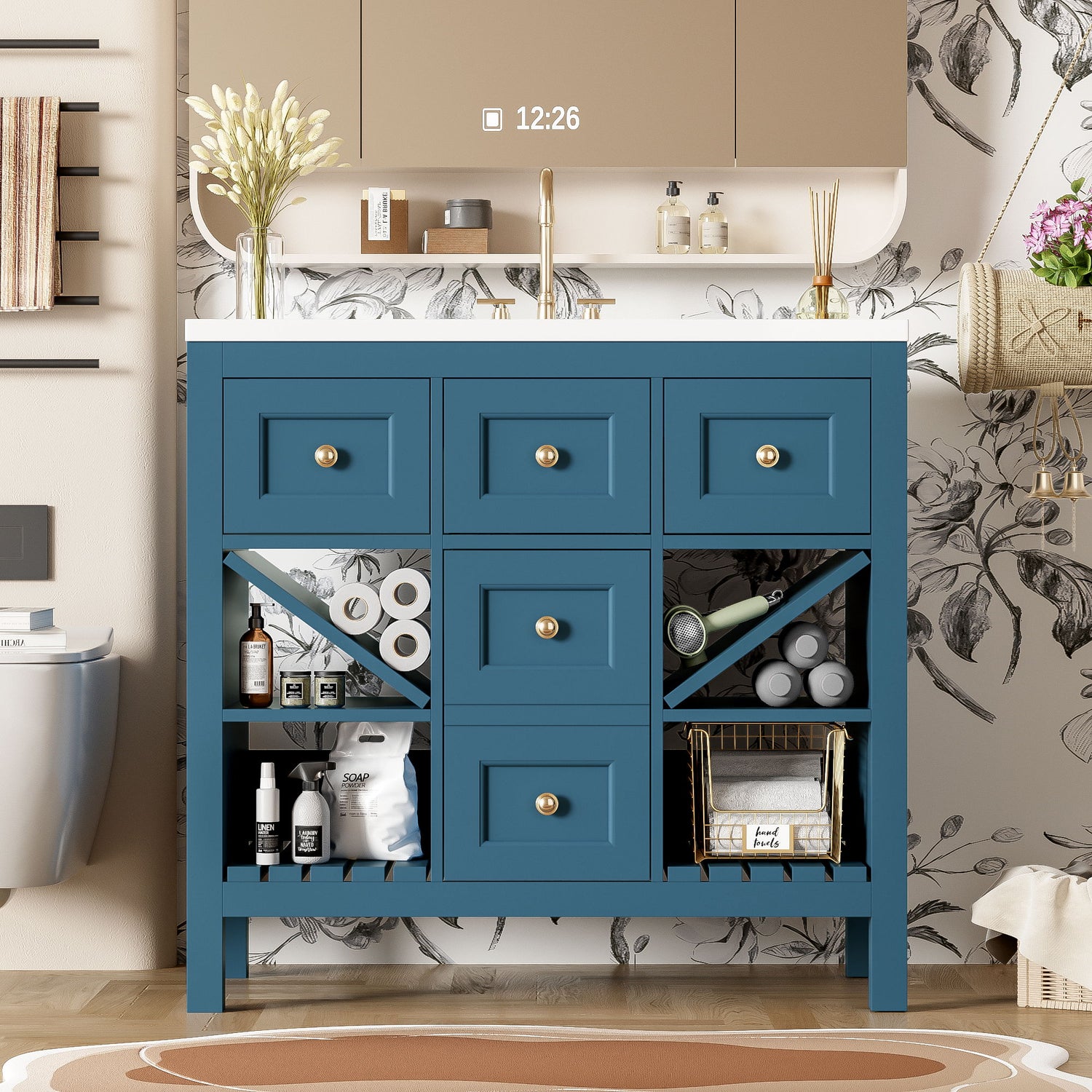 Bathroom Vanity With Resin Sink Combo, Freestanding Vanity Set With 5 Drawers