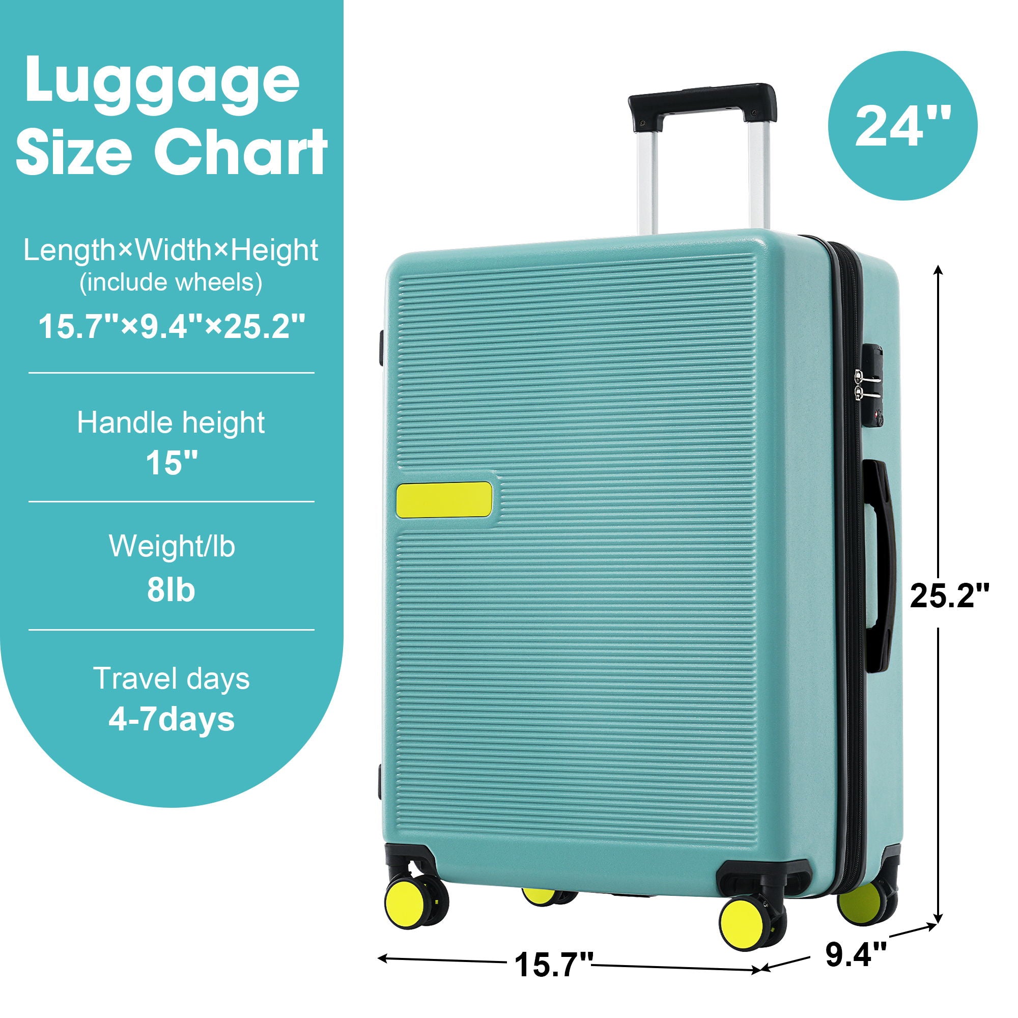 Contrast Color Hardshell Luggage 24&quot; Expandable Spinner Suitcase With Tsa Lock Lightweight