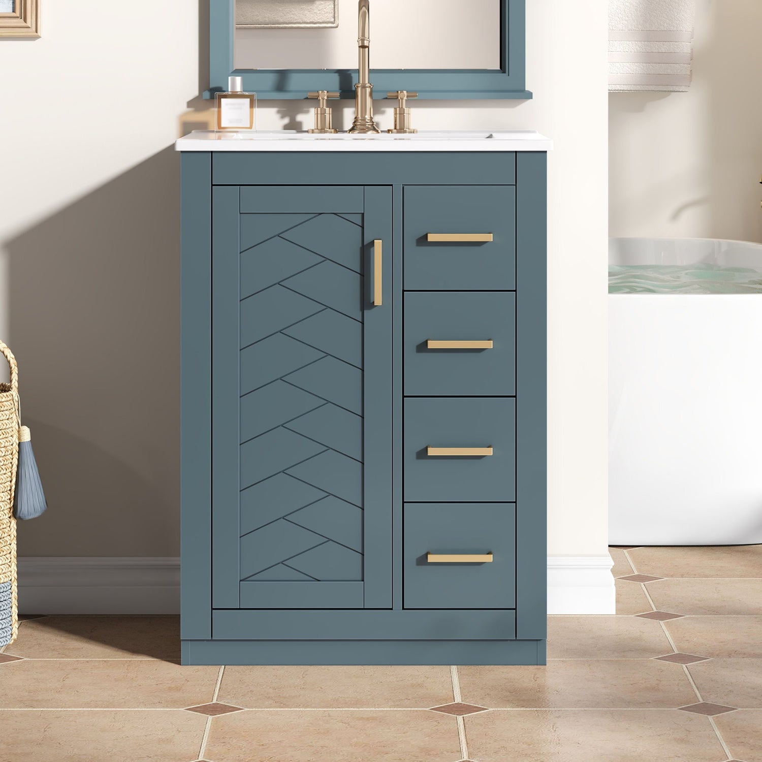 Modern Bathroom Vanity With 1 Door And 3 Drawers