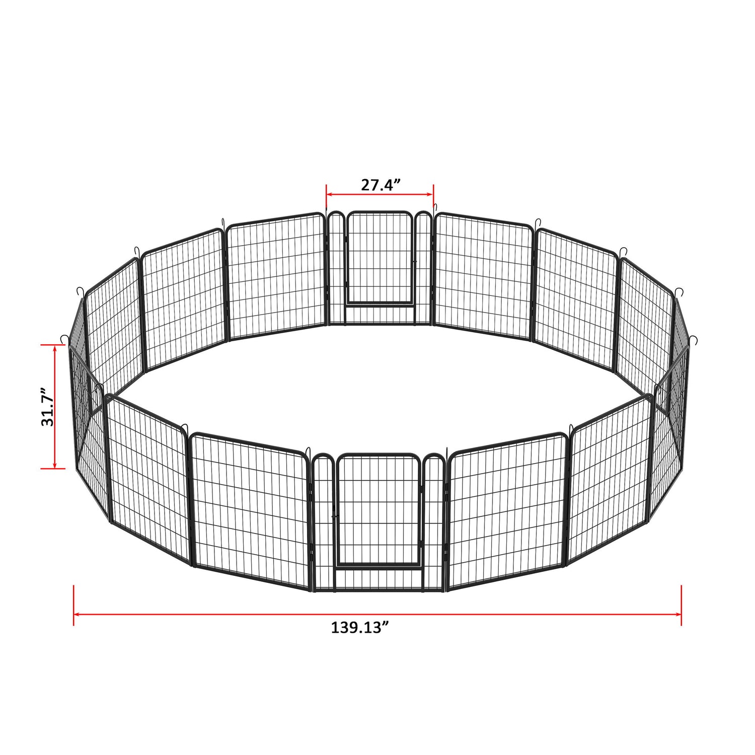 108.27&quot; 16 Panels Heavy Duty Metal Playpen With Door, Dog Fence Pet Exercise Pen For Outdoor - Black