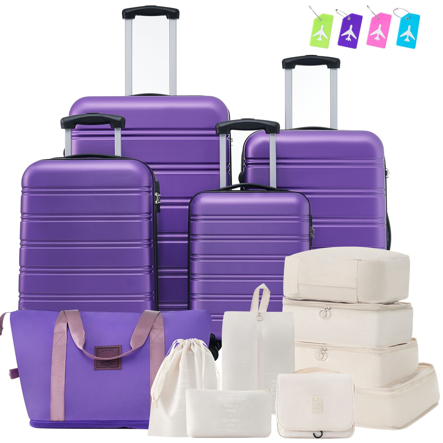 Hardshell Luggage Sets 4 Pieces + Bag Spinner Suitcase With Tsa Lock Lightweight - 16&quot; / 20&quot; / 24&quot; / 28&quot; Luggages