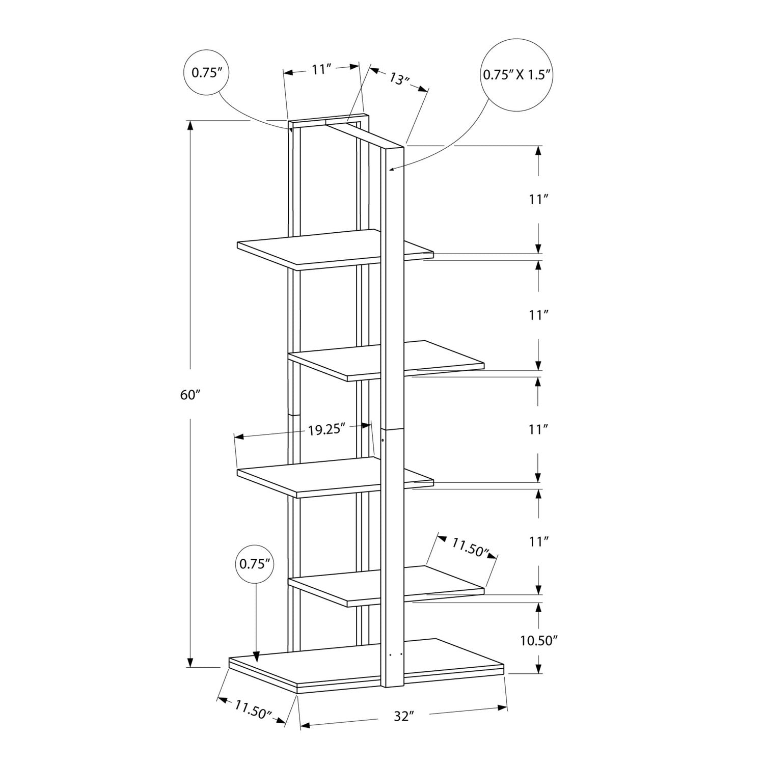 Bookshelf, Bookcase, Etagere, 5 Tie For Office, Contemporary &amp; Modern