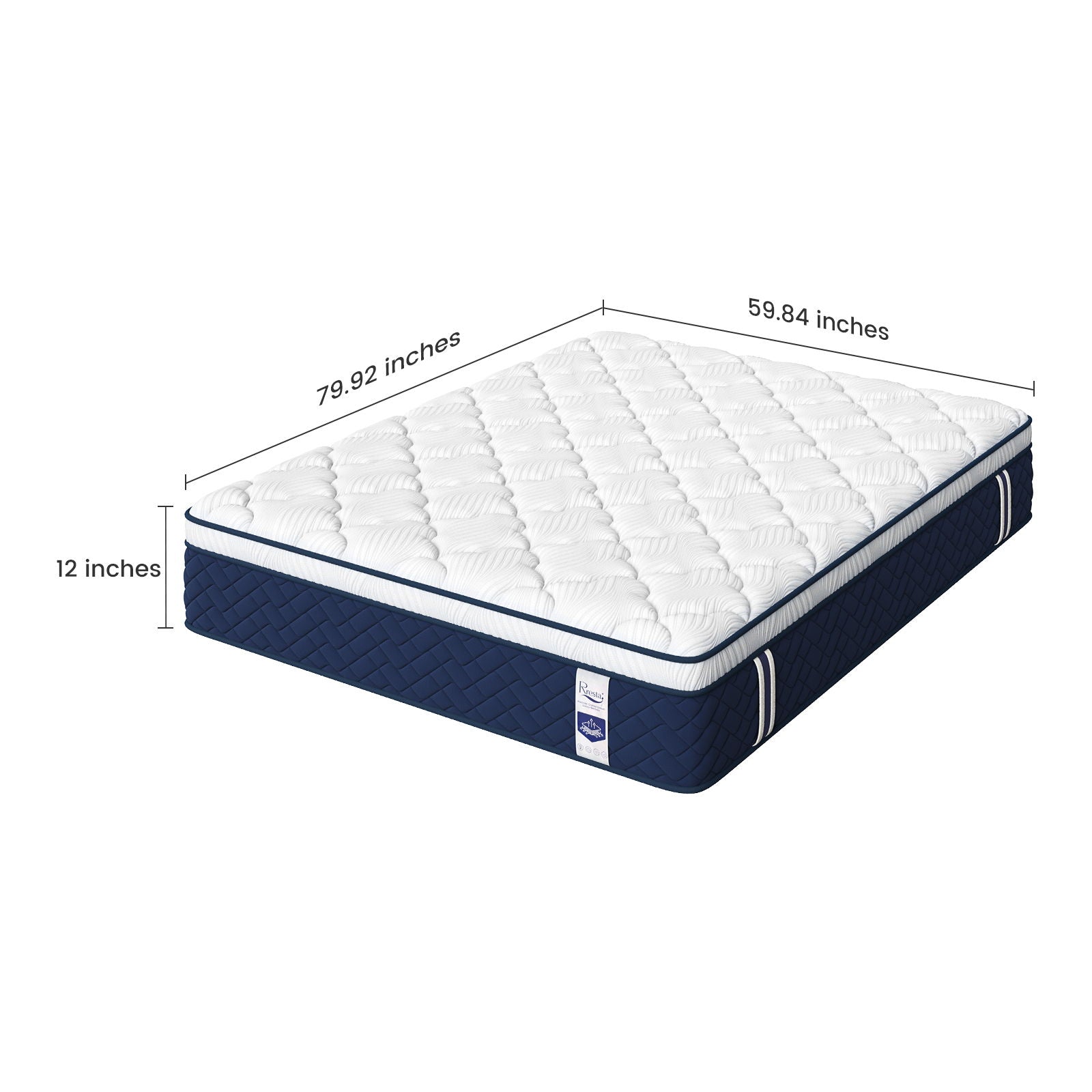 Rresta Hotel Collection - 12" Medium Firm Hybrid Mattress With 5 Zone Support For Back &amp; Hip Relief, Fiber Free, Certipur Us Certified
