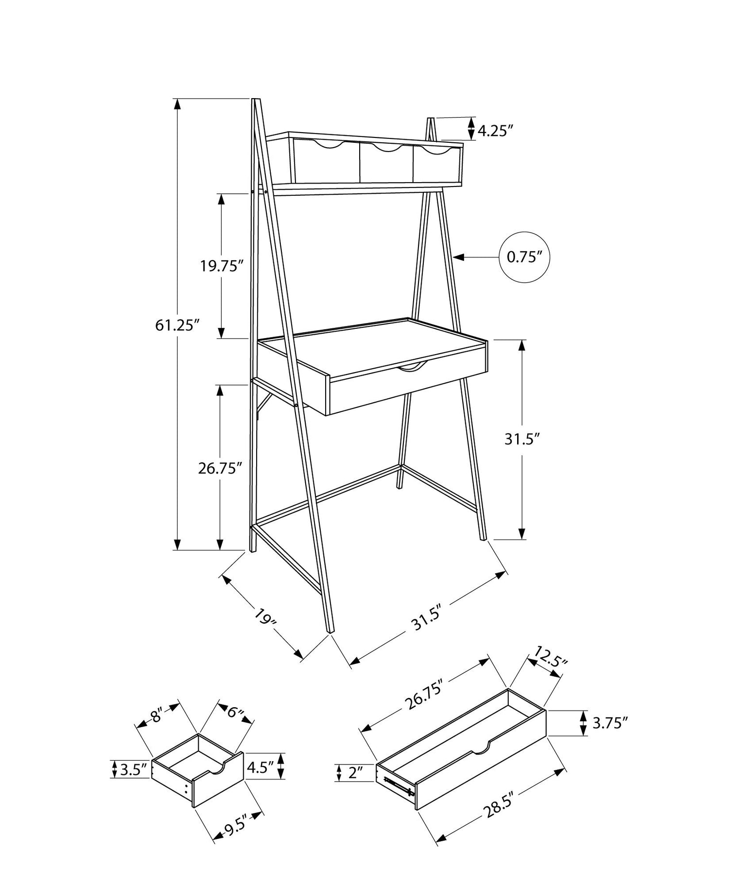 Computer Desk For Home Office, Laptop, Leaning, Storage Drawers, Contemporary &amp; Modern