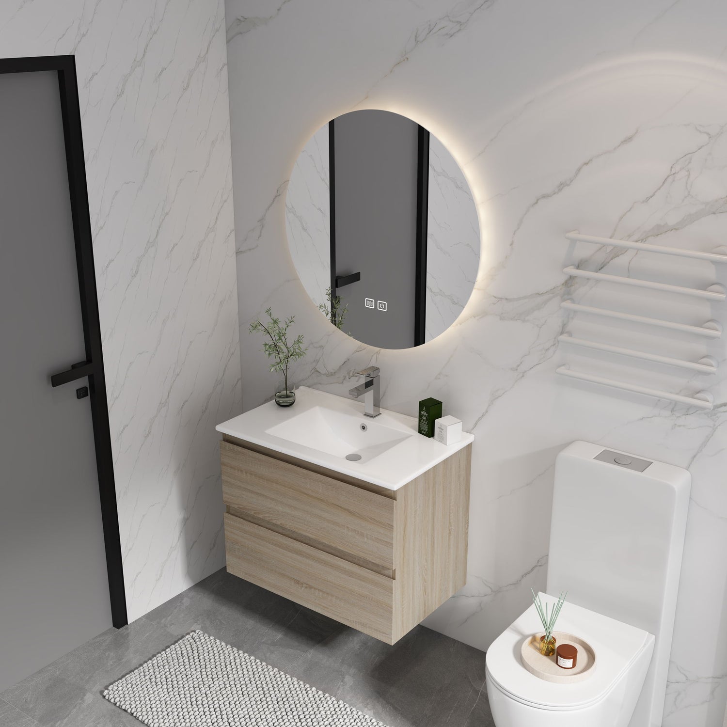 Wall Mounted Bathroom Vanity &amp; Sink, 2 Soft Close Drawers