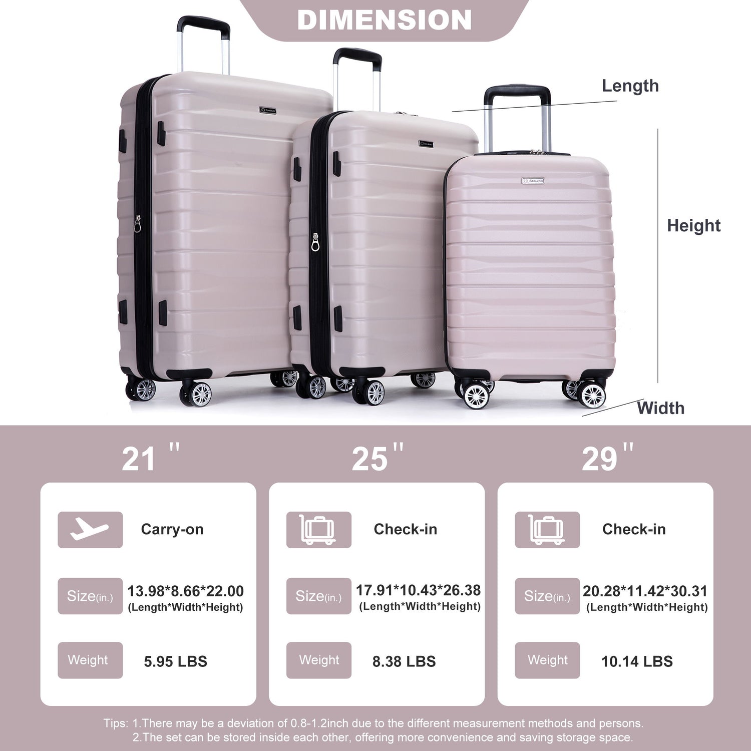 3 Piece Luggage Sets Lightweight &amp; Durable Expandable Suitcase With Two Hooks