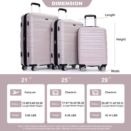 3 Piece Luggage Sets Lightweight &amp; Durable Expandable Suitcase With Two Hooks