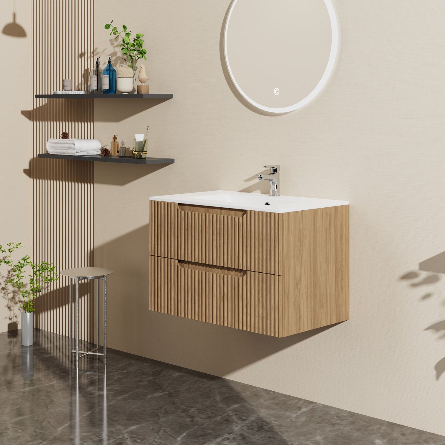 30&quot; Wall Mounted Bathroom Vanity With Sink, Soft Close System, And Spacious Drawers - Walnut