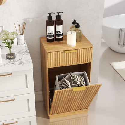 Tilt Out Trash Can Cabinet With Wave Textured Drawer &amp; Pull Out Bin