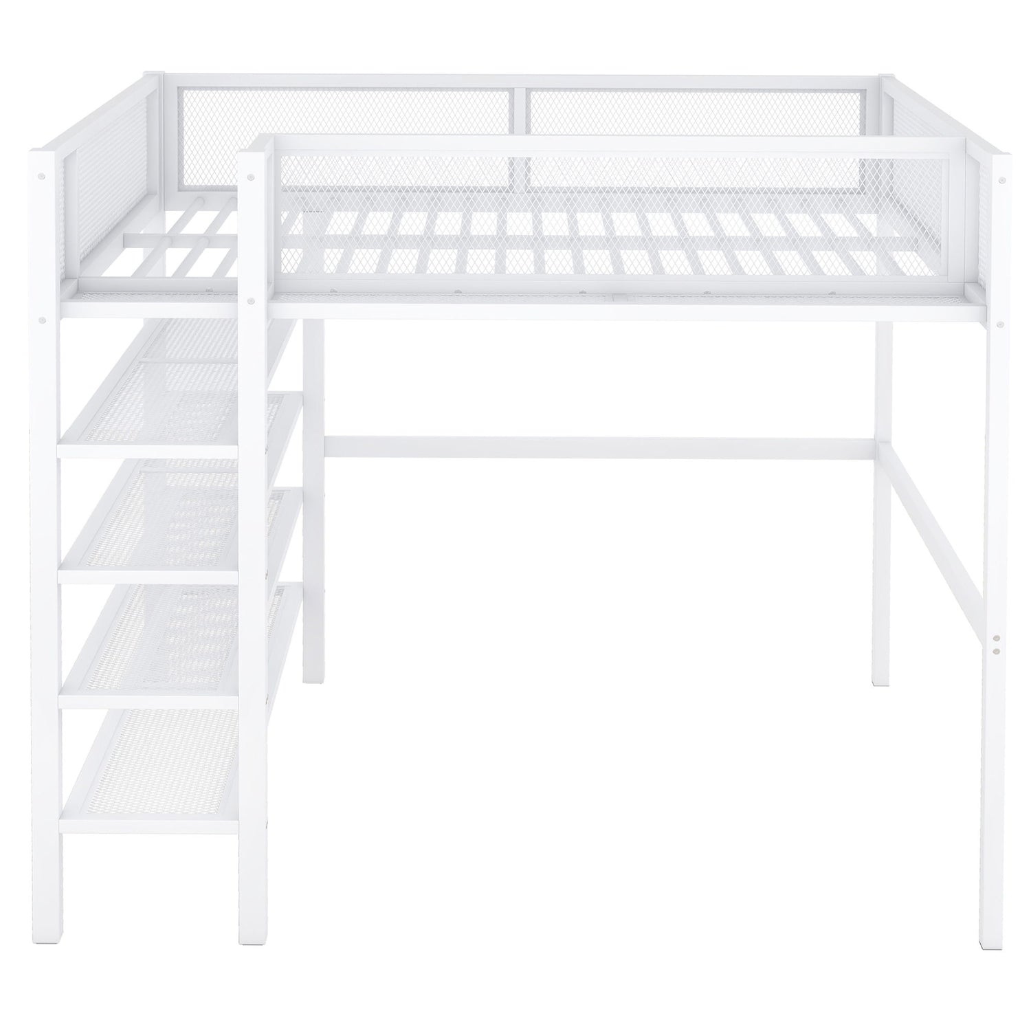 Loft Bed With 4 Tier Shelves And Storage