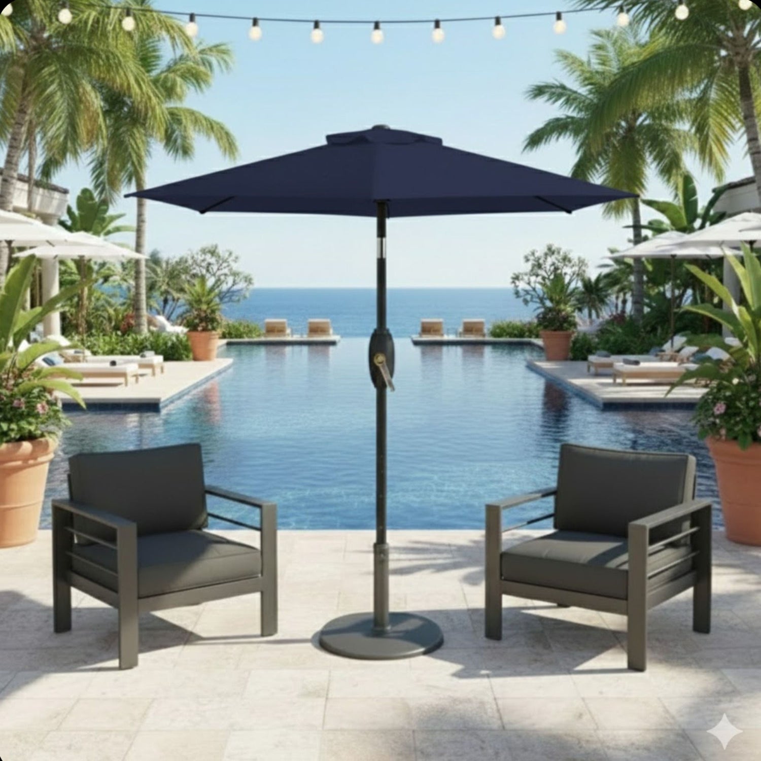 Umbrella With Crank Lift &amp; Tilt, UV-Resistant Canopy For Patio