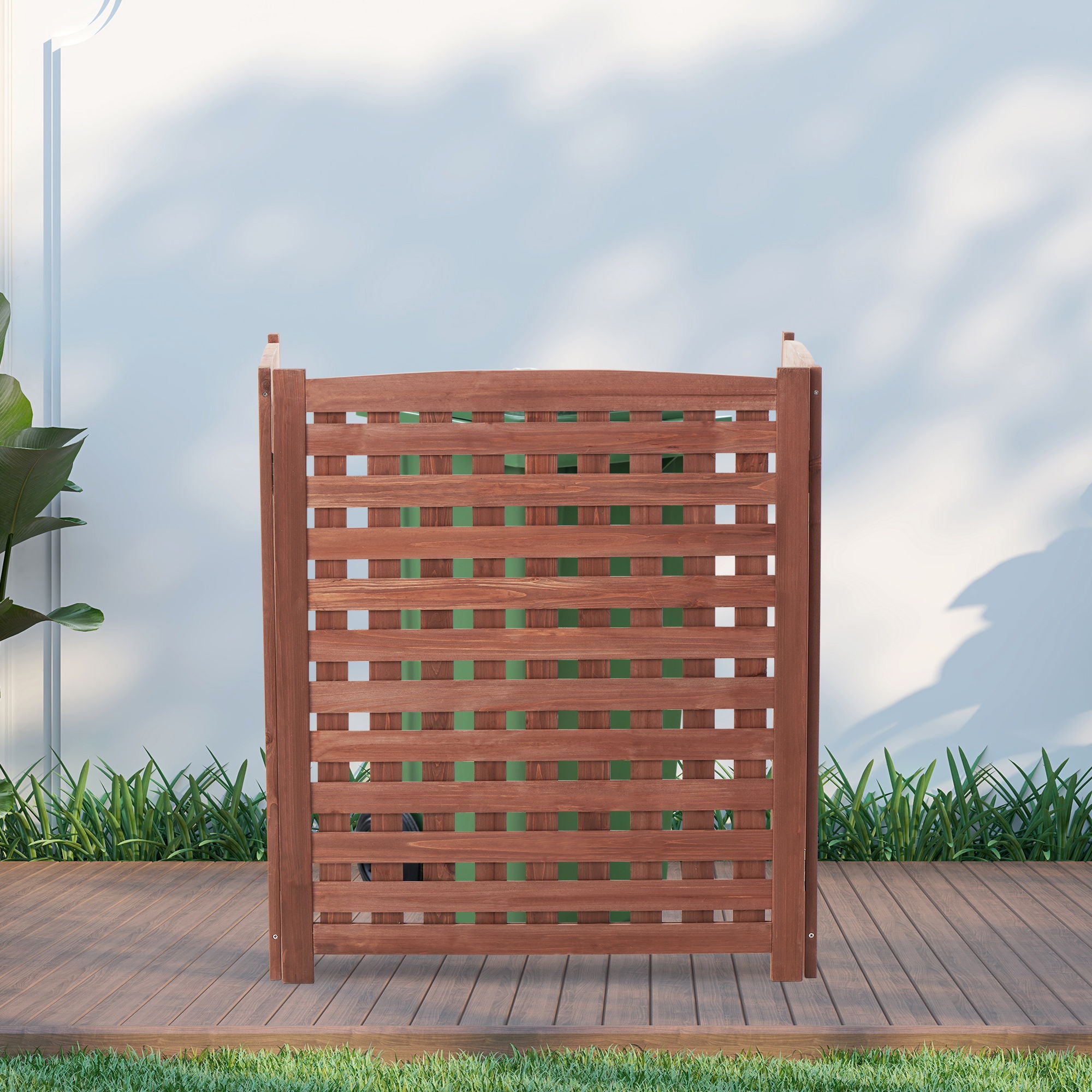 Air Conditioner Fence Screen Outside, Cedar Privacy Fence 3 Panels To Hide Ac &amp; Trash Enclosure