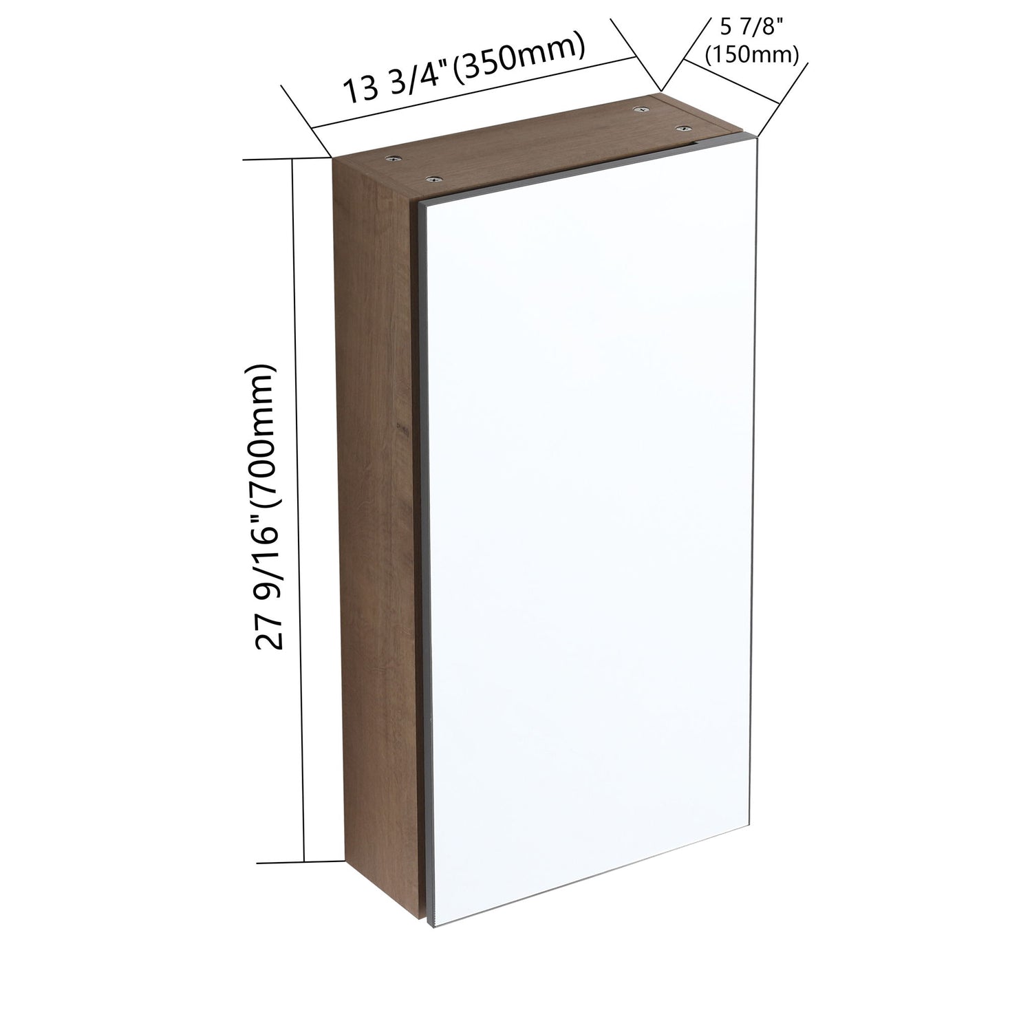 14" Bathroom Mirror Cabinet With Adjustable Shelves, Wall Mounted Medicine Storage Cabinet Frame With Soft Closing Hinges - Imitative Oak