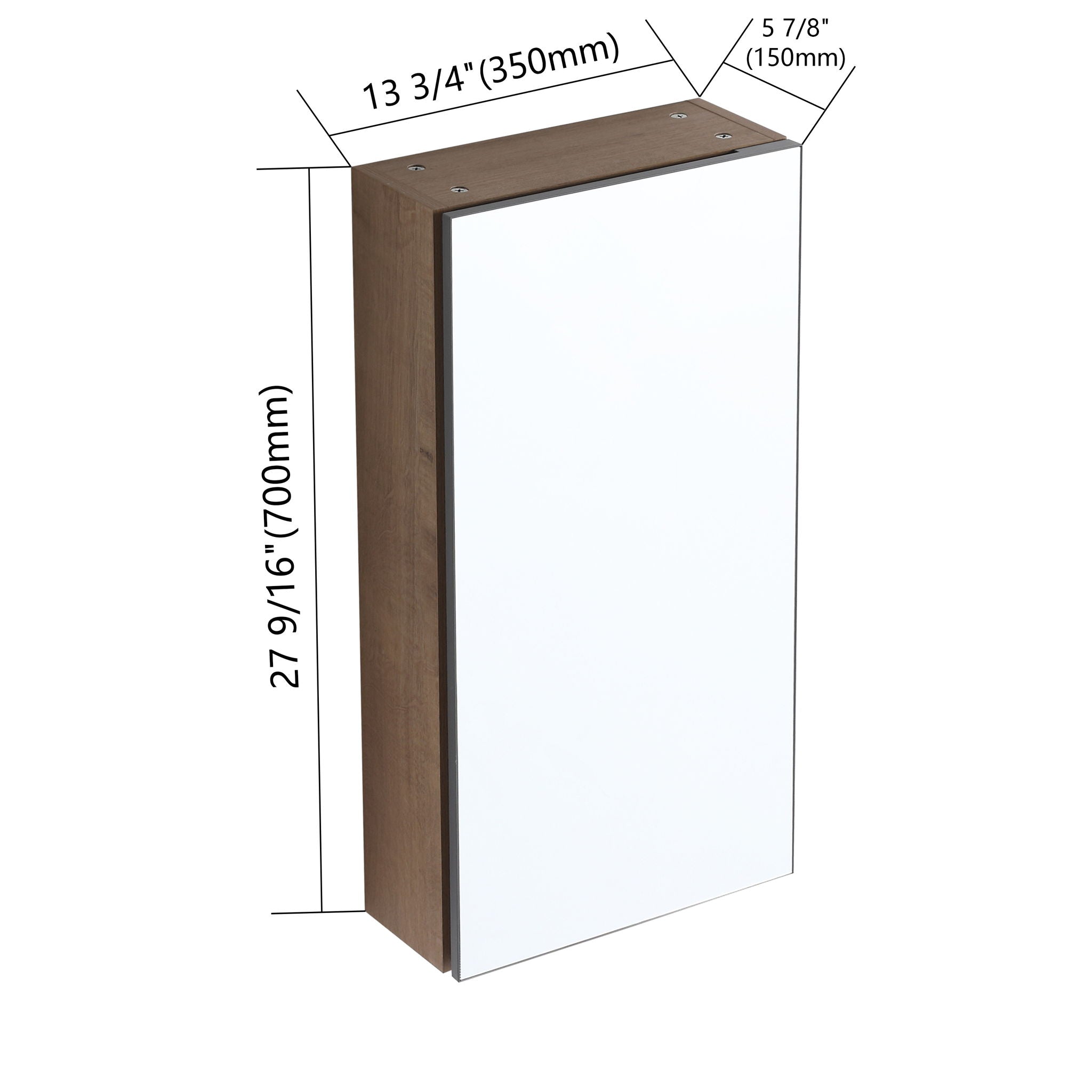 14" Bathroom Mirror Cabinet With Adjustable Shelves, Wall Mounted Medicine Storage Cabinet Frame With Soft Closing Hinges - Imitative Oak