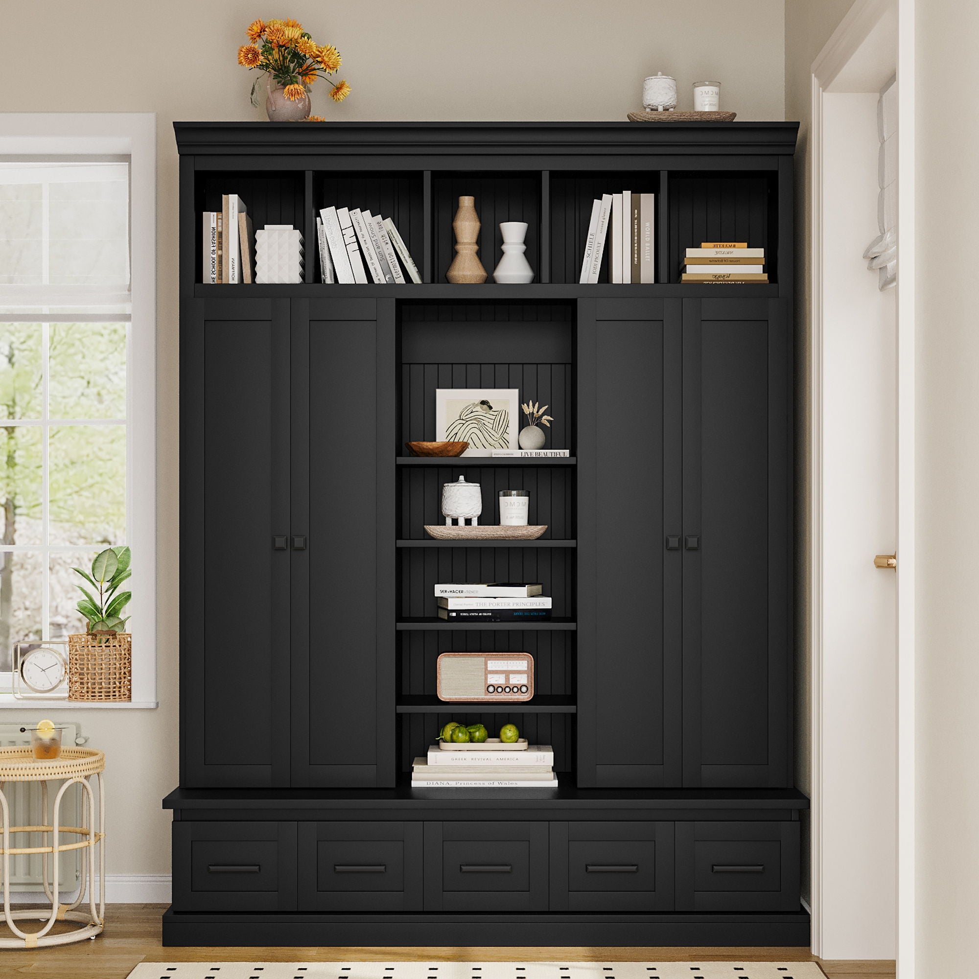 Hall Tree &amp; Bench And 5 Storage Cubbies