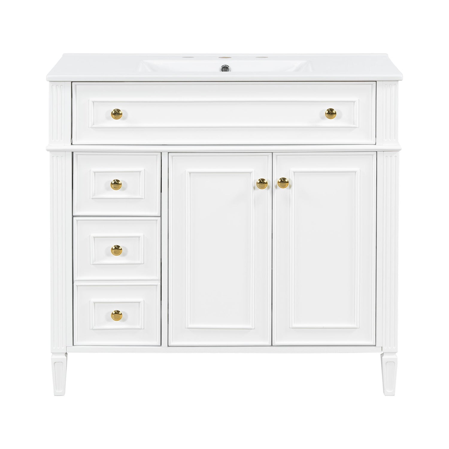 Bathroom Vanity With Sink, 3 Drawers &amp; 2 Soft-Close Doors