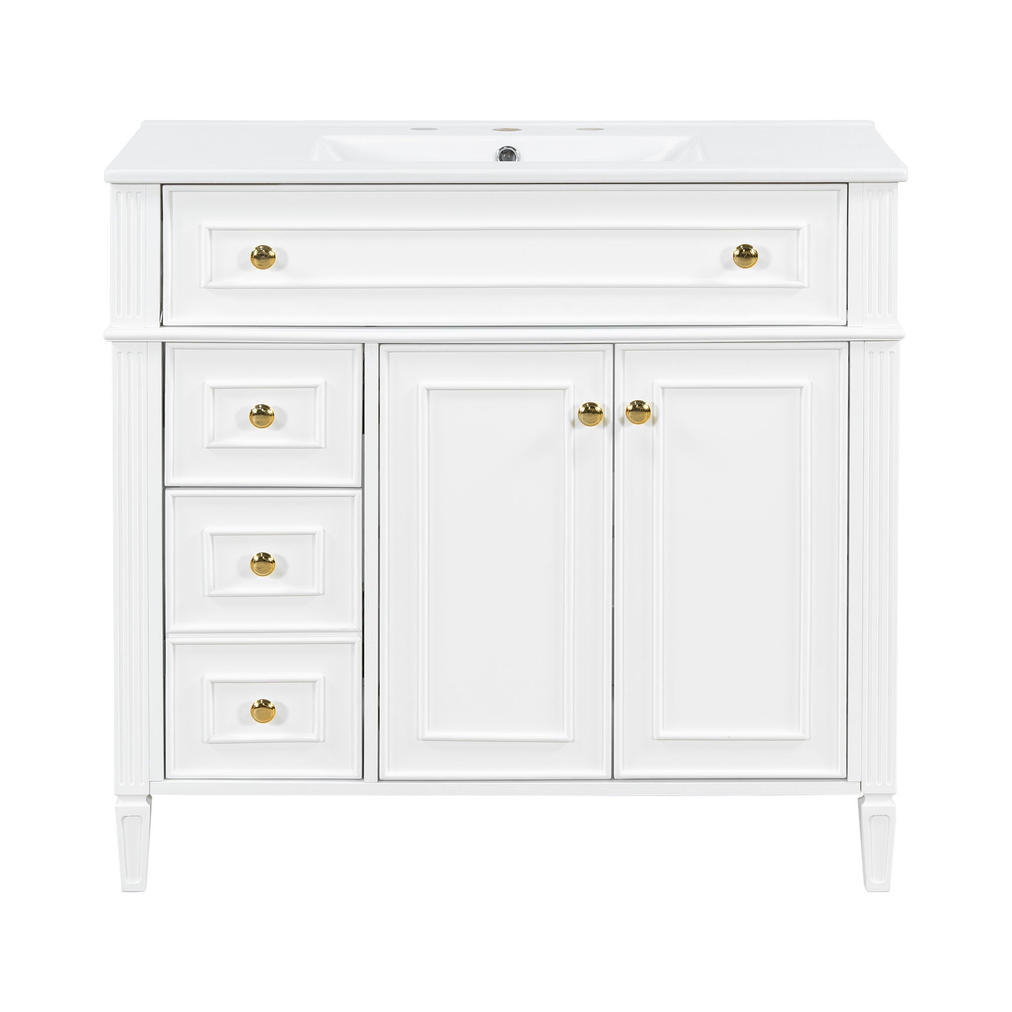Bathroom Vanity With Sink, 3 Drawers &amp; 2 Soft-Close Doors