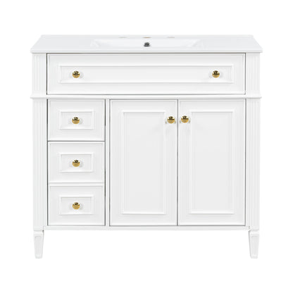 Bathroom Vanity With Sink, 3 Drawers &amp; 2 Soft-Close Doors