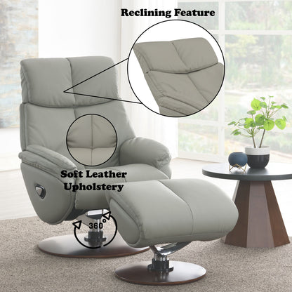 Kandoro - Top Grain Leather Accent Chair With Swivel &amp; Ottoman - Gray