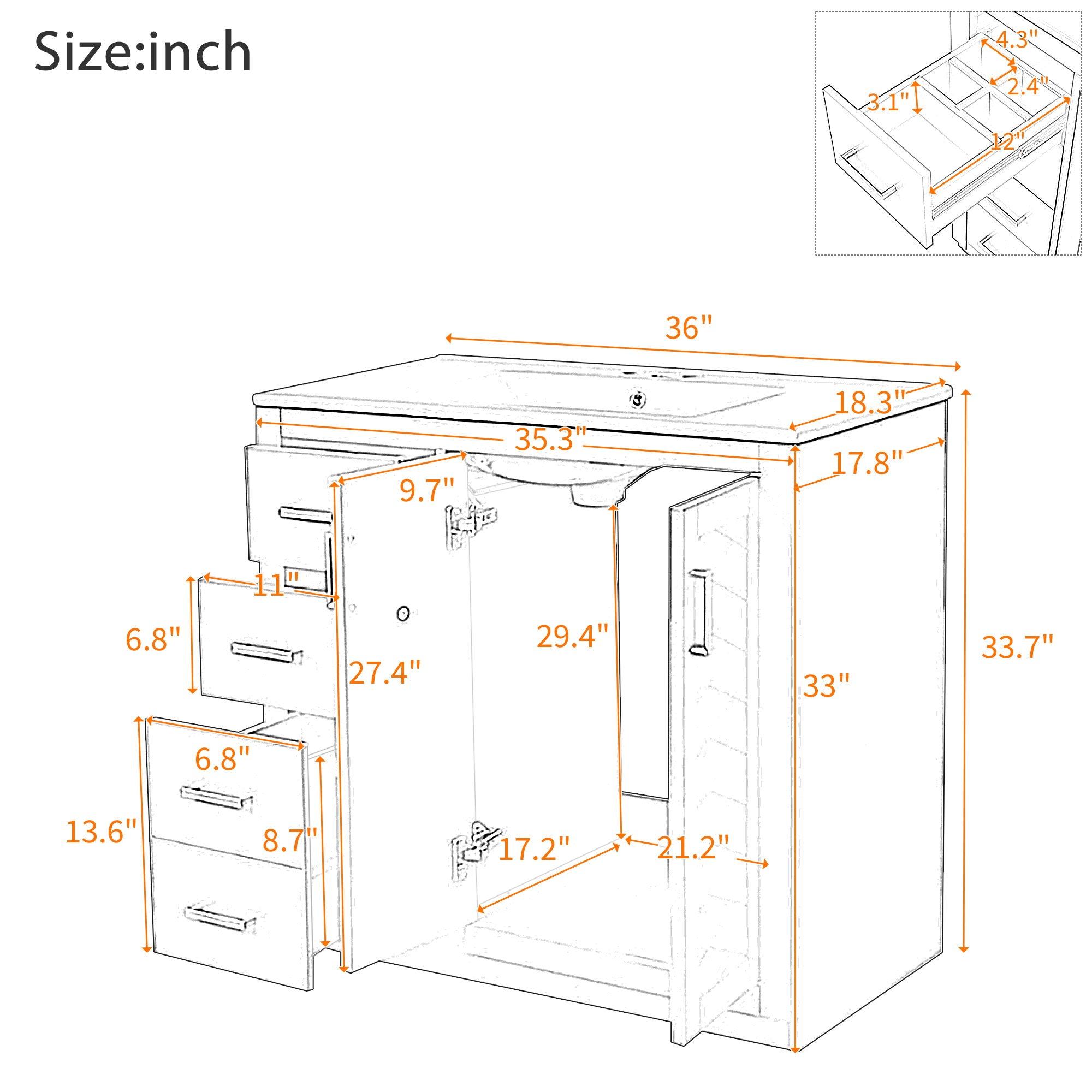 Bathroom Vanity With Sink Combo, Storage Cabinet, Freestanding Set With 3 Drawers &amp; Soft Closing Doors