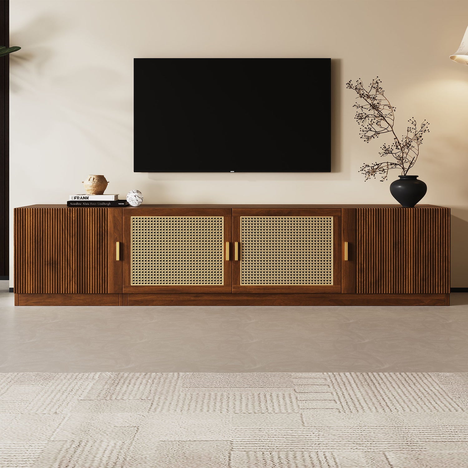 TV Stand, Media Console With Adjustable Shelves - Walnut