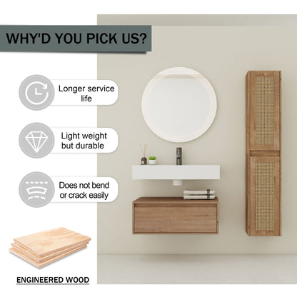 Modern Imitative Wall Mounted Bathroom Vanity With Resin Sink &amp; 2 Side Cabinet, Soft Close Drawer - Imitative Oak