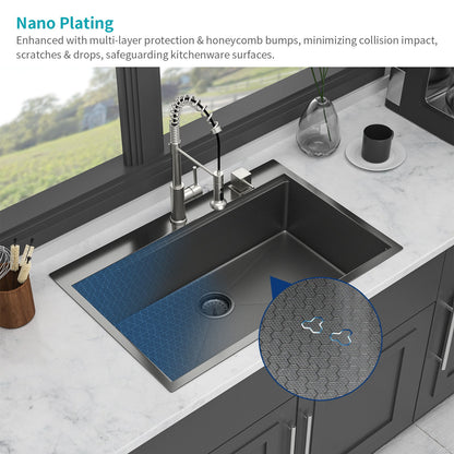 33&quot; Drop In Kitchen Sink With Ledge Workstation, 16 Gauge Stainless Steel - Gunmetal Black