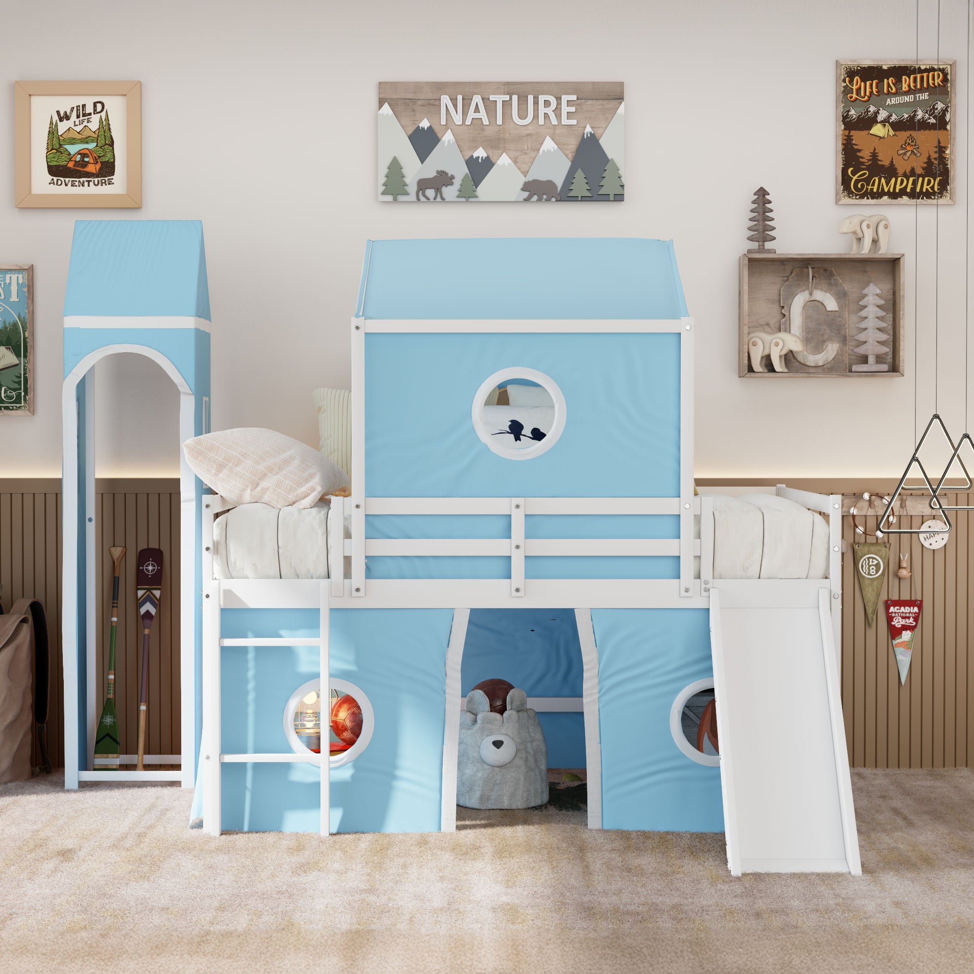 Loft Bed &amp; Slide Tent And Tower