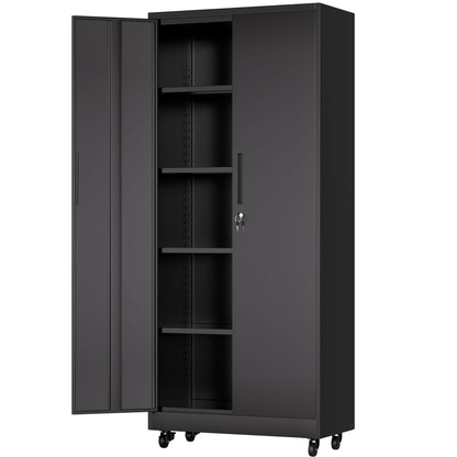 Heavy Duty Rolling Cabinet With Lock, Garage Storage Cabinet, 4 Adjustable Shelves For Tool Organization