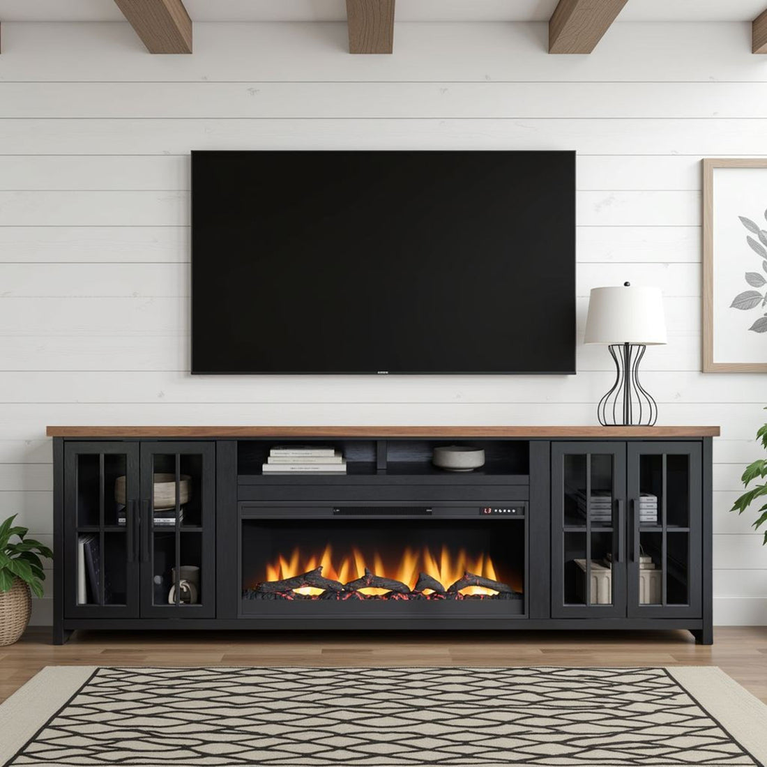 Essex - Fireplace TV Stand Console For TVs Up To 100&quot; - Black, Whiskey