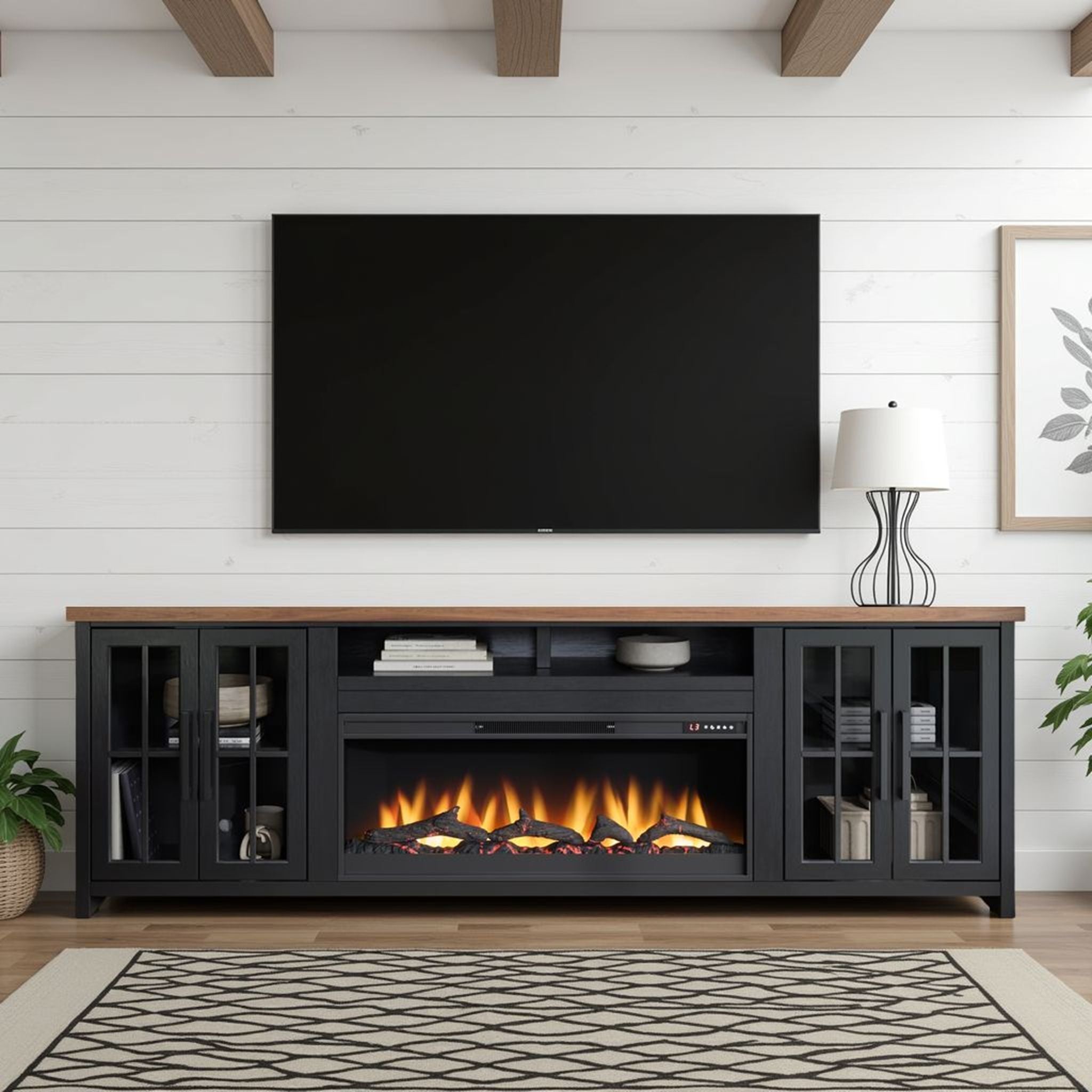 Essex - Fireplace TV Stand Console For TVs Up To 100&quot; - Black, Whiskey