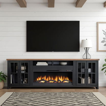 Essex - Fireplace TV Stand Console For TVs Up To 100&quot; - Black, Whiskey