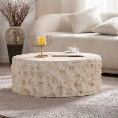 Round Coffee Table &amp; Smooth Texture For Living Room - Light Beige