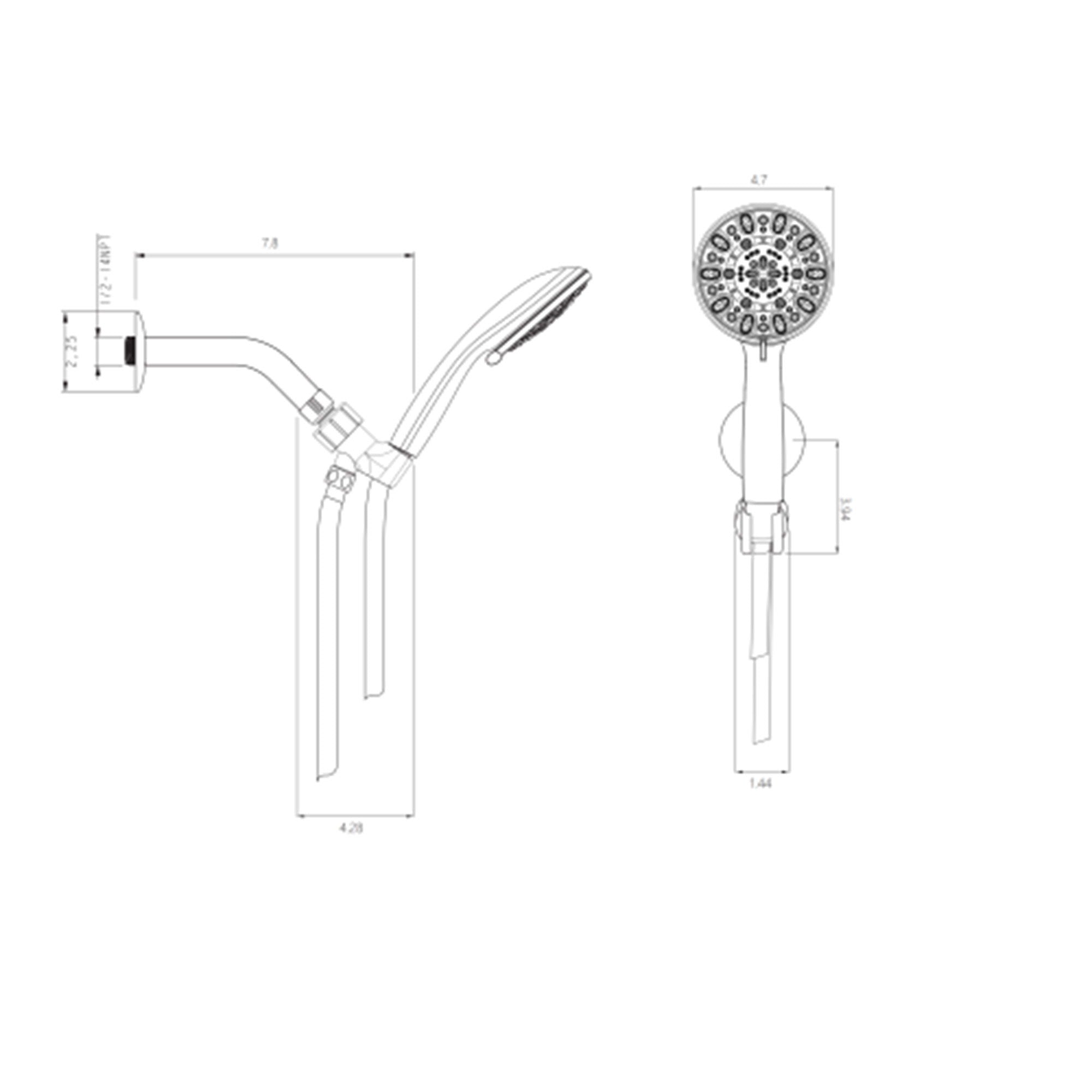 Multi Function Adjustable Hand Shower 7 Function Plastic Hand Shower With 59&quot; Hose - Chrome