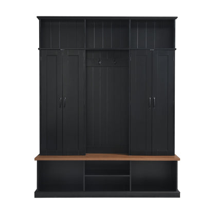 Entryway Hall Tree With Bench, 3 Top Cubbies &amp; Bottom Storage Space