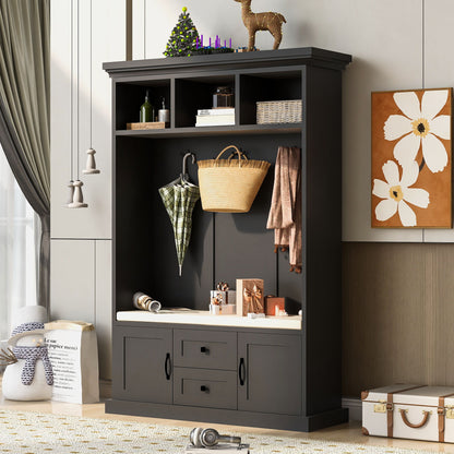 Hall Tree With 3 Hooks, Coat Hanger, Entryway Bench, Storage Bench, 3 In 1 Design