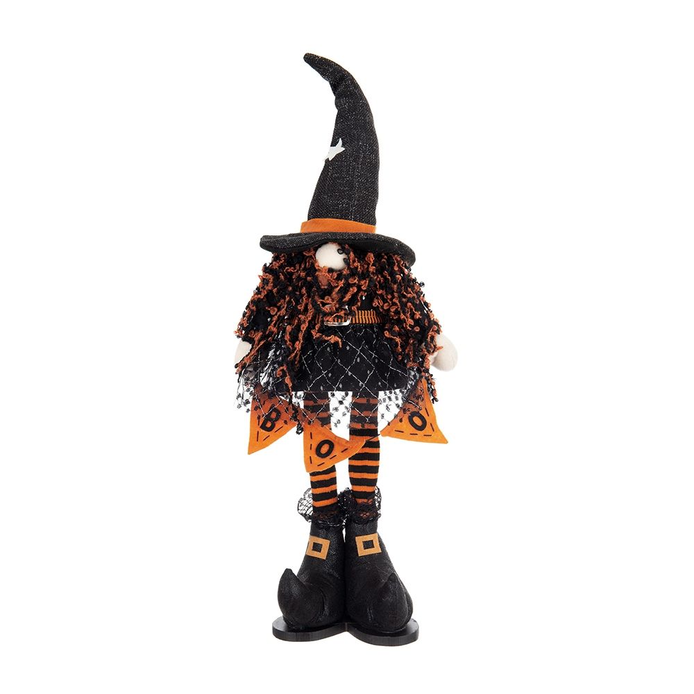 Standing Gnome With Banner &amp; Spring Body, For Halloween Decor - Black / Orange / White