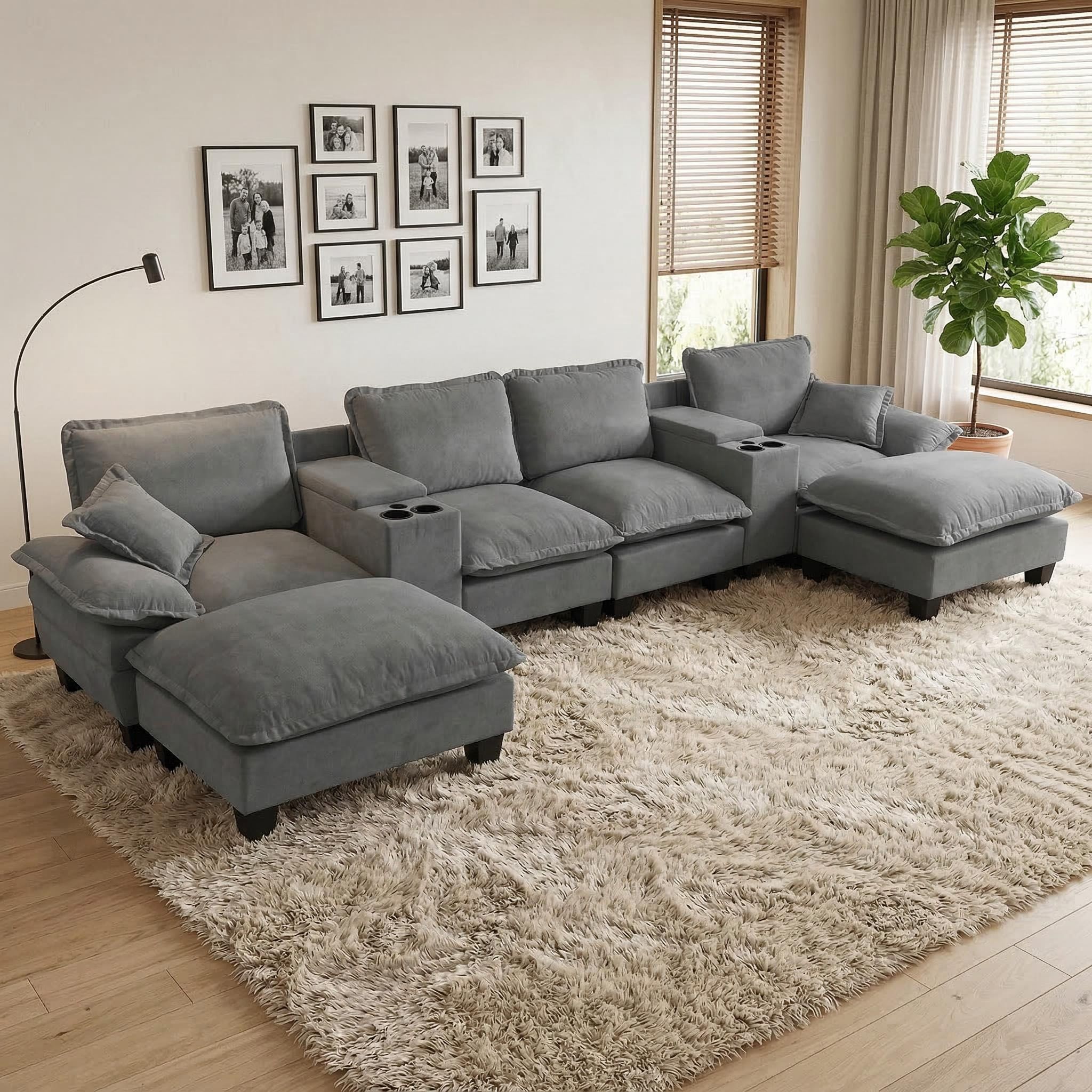 Modular Cloud Couch Sofa With Cup Holders &amp; Storage, USB Port