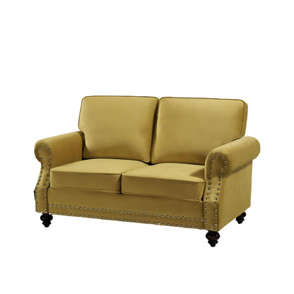 Loveseat Sofa With Nailhead Detail &amp; Turned Legs, 2 Seater Upholstered Couch