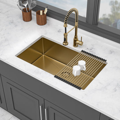 Gold Finish Undermount Stainless Steel Kitchen Sink 32&quot; X 19&quot; 16 Gauge Deep Single Bowl