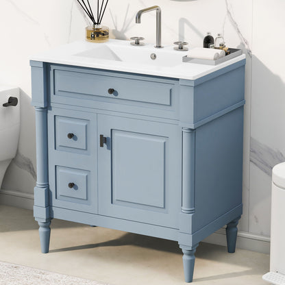Modern Bathroom Vanity With Sink, Freestanding Cabinet With Flip Drawer &amp; Adjustable Shelf