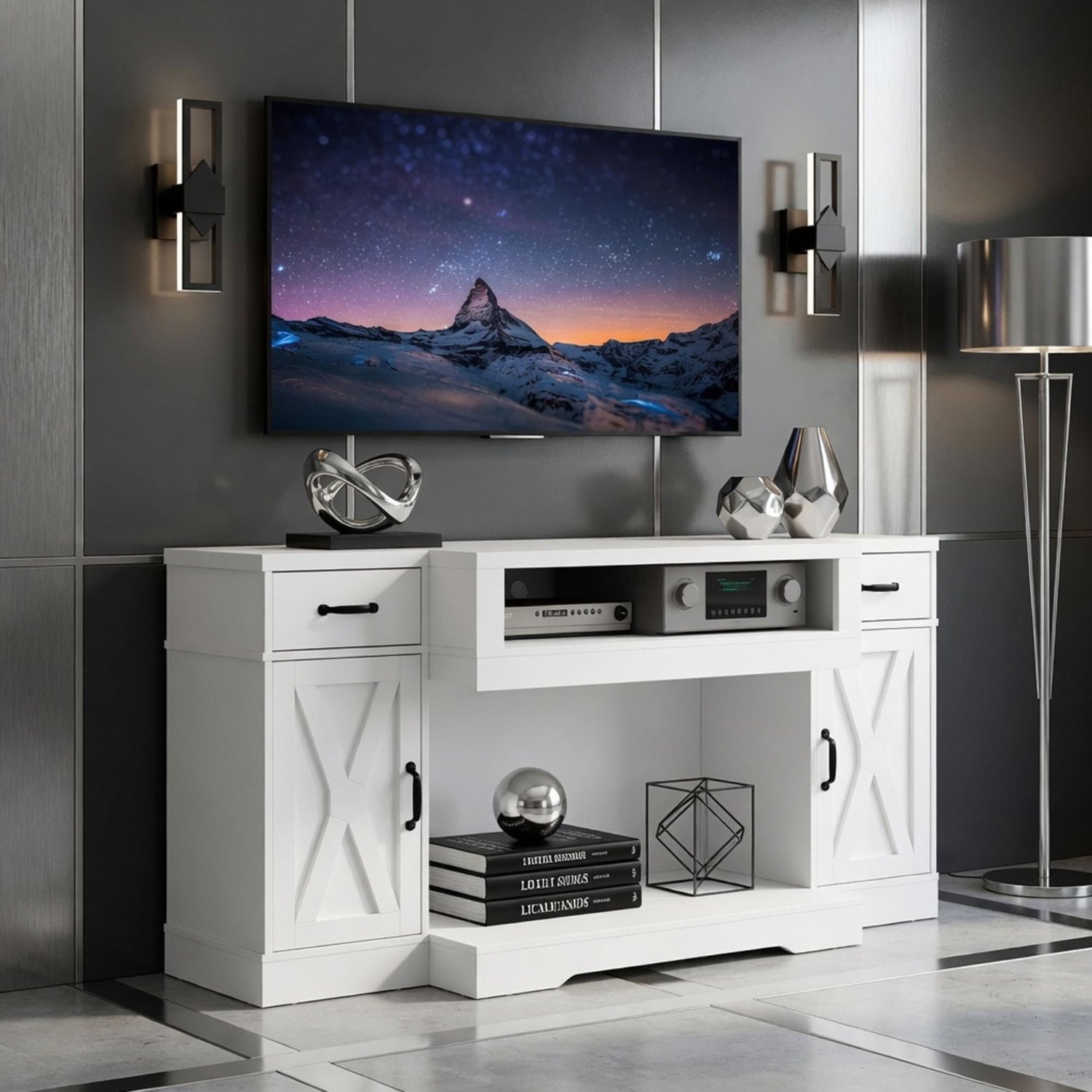 TV Stand With Adjustable Shelves &amp; Double Doors